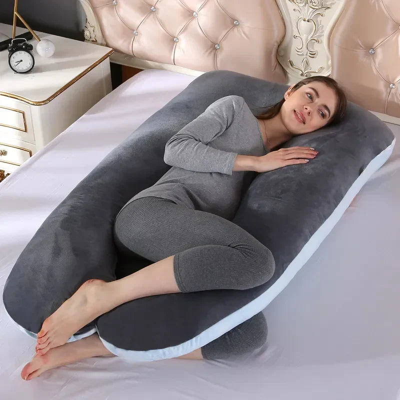 Soft Fleece U-Shaped Pregnancy Pillow – Multi-Function Side & Lumbar Support Cushion for Women