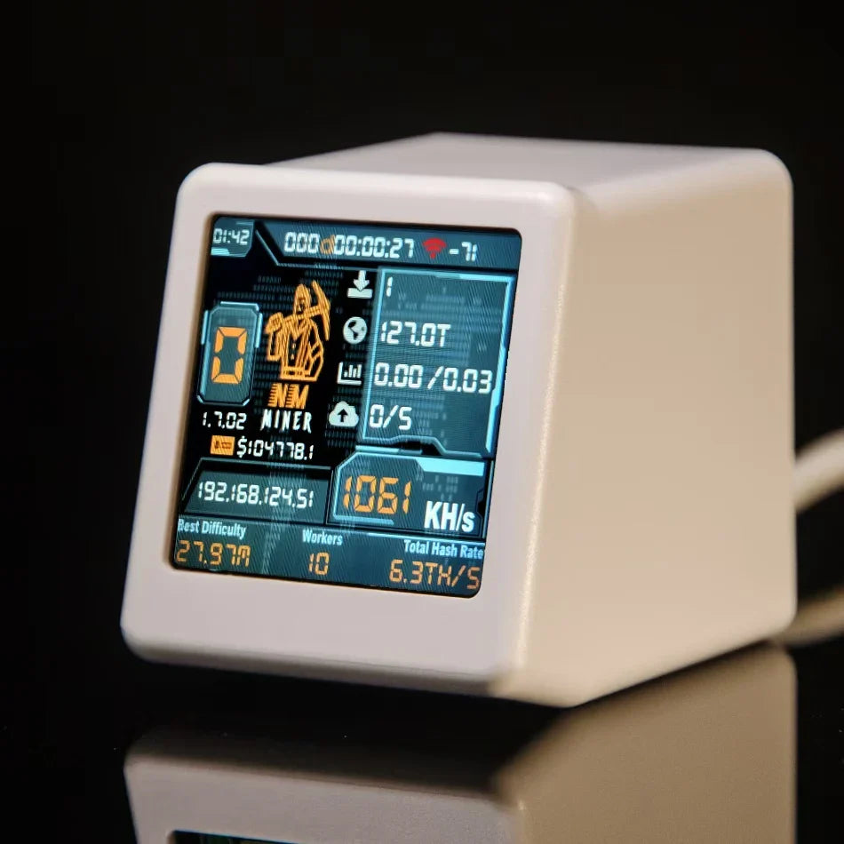BTC Solo Lottery Miner — ESP32 Desktop Crypto Miner, 1060KH/s Hashrate, Silent, Low Power, Smart TV & Home Gift Clock