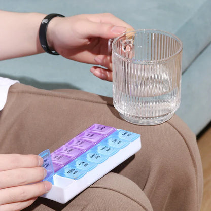 Weekly 14-Grid Pill Box – Portable 7-Day Organizer for Tablets, Vitamins & Medicine Storage Container