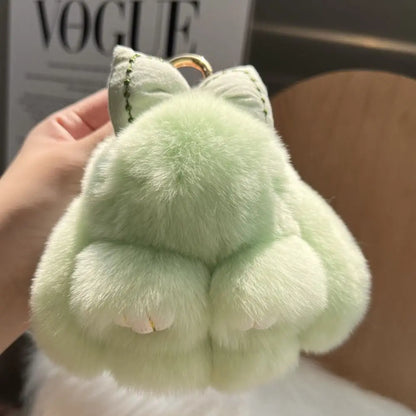 Cute Fluffy Bunny Fur Keychain – Plush Pom Pom Bag Charm and Car Key Ring with Hair Bow
