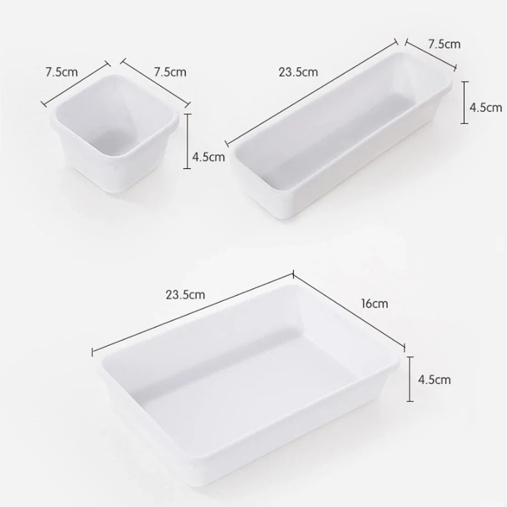 8Pcs Adjustable Drawer Organizer Set – Multi-Purpose Storage Trays for Makeup, Cosmetics, Jewelry, Kitchen & Bathroom Dividers