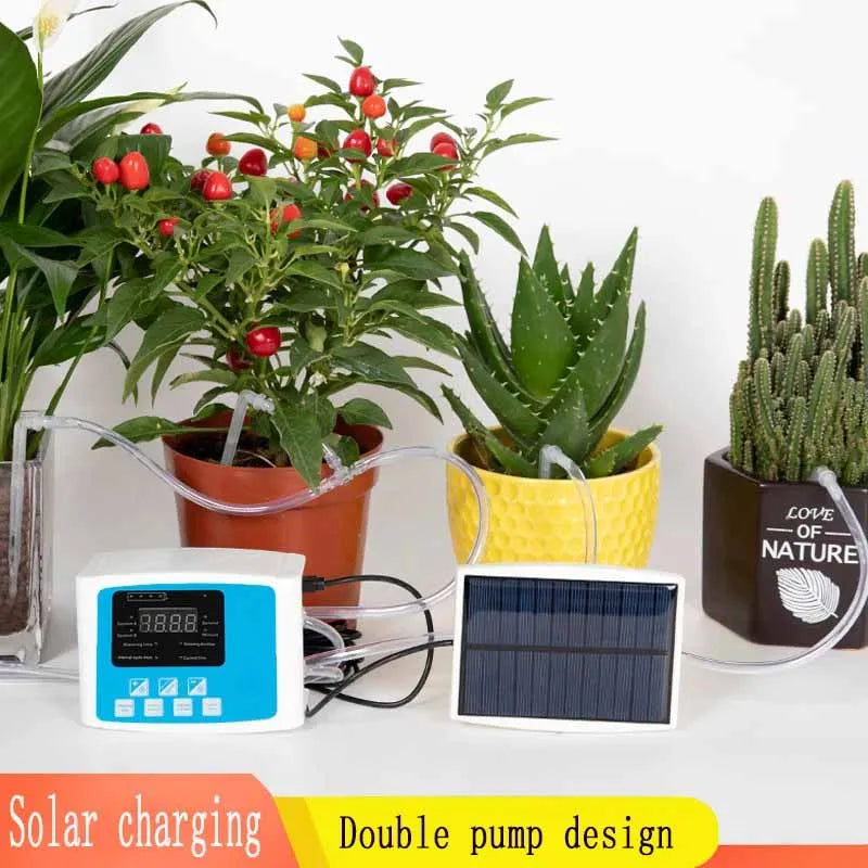 Solar Drip Irrigation System with Dual Pump & Timer | Automatic Plant Watering Device for Gardens