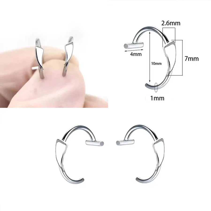 2PCS Trendy 10mm Stainless Steel Punk Clip-On Fake Piercing – Unisex Nose & Lip Rings, Tusk Body Jewelry for Men & Women