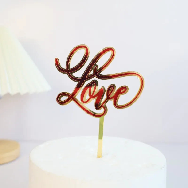Big Red Love Cake Topper – Acrylic Wedding & Engagement Party Decoration, Valentine’s Day Love Cake Topper