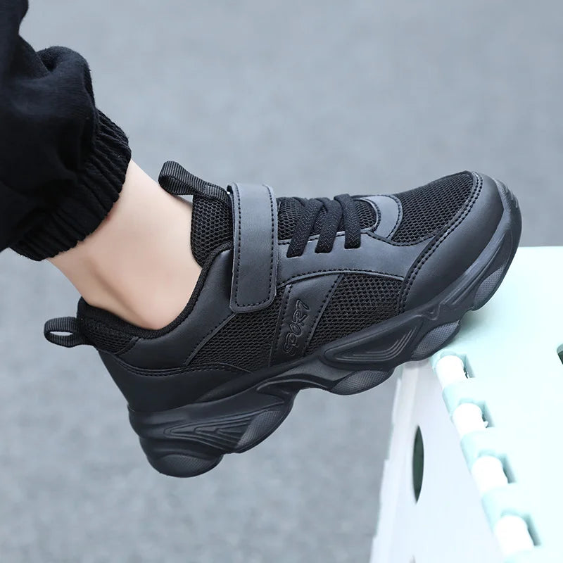 Kids’ Breathable Sports Shoes – Anti-Skid Black School Walking & Running Sneakers for Boys & Girls