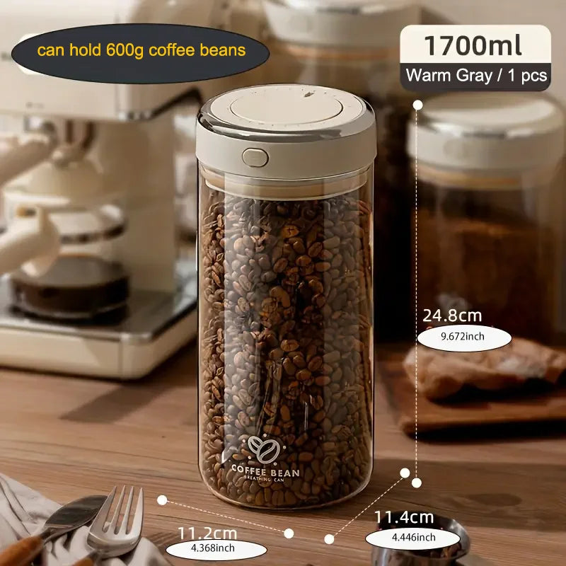 500/1100/1700ml Glass Coffee Bean Storage Jars — Vacuum Sealed, Airtight & Moisture-Proof Container with CO2 Valve for Kitchen