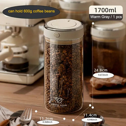 500/1100/1700ml Glass Coffee Bean Storage Jars — Vacuum Sealed, Airtight & Moisture-Proof Container with CO2 Valve for Kitchen
