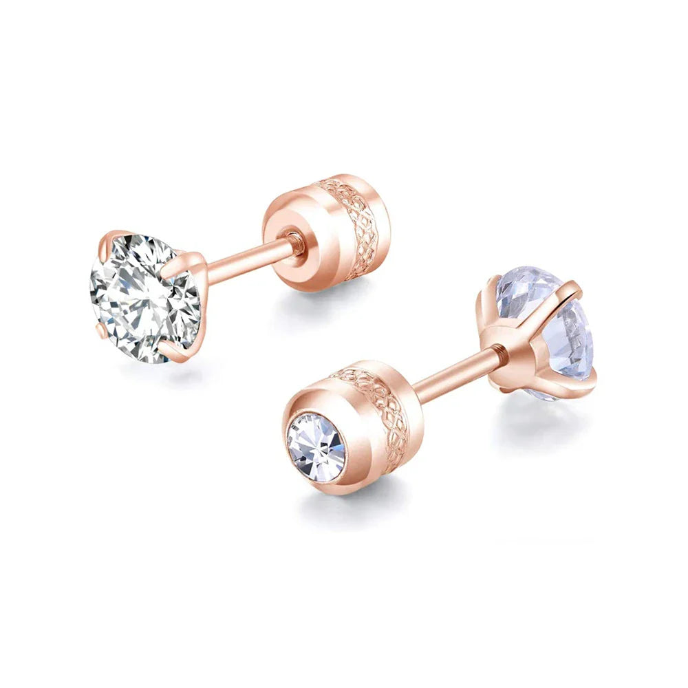 Medical Stainless Steel Zircon Ear Stud Earrings – Hypoallergenic Crystal Cartilage & Tragus Piercing Jewelry with Screw Back