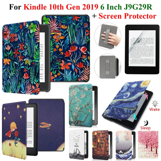 Kindle 10th Gen 6" Leather Case – Hand Strap & Screen Protector Cover with Wake/Sleep Function (2019, J9G29R)