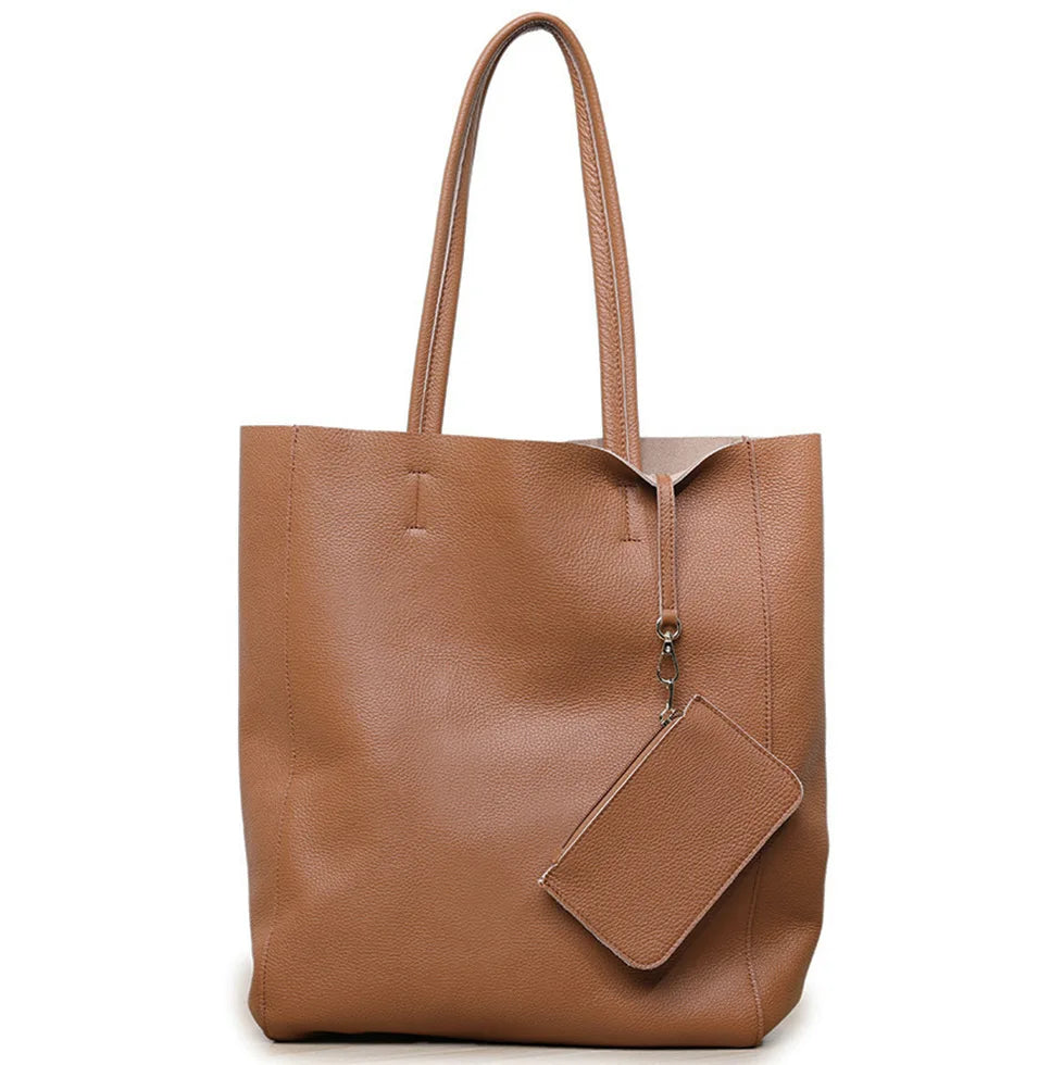 Customizable Name Large Capacity Commuter Bag – 100% Genuine Leather Soft Tote, Single Shoulder & Diagonal Shopping Bag