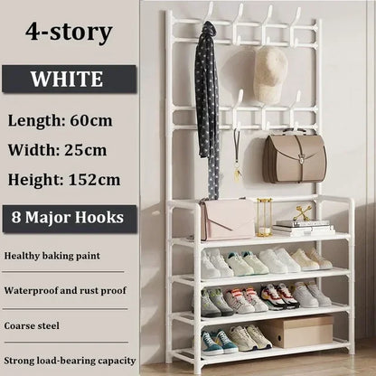 Multi-Layer Shoe Rack & Hat Hanger – Simple Floor Organizer with Load-Bearing Shelf for Shoes & Hats