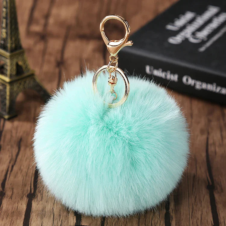 Fashion Cute Fluffy Rabbit Fur Ball Keychain – Pompom Leaf Cherry Pendant for Handbag & Car Keys