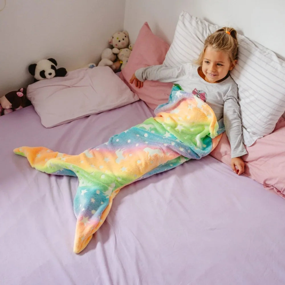 Flannel Mermaid Sleeping Bag — Soft Universal Rainbow Mermaid Tail Blanket, Cozy and Beautiful for Children