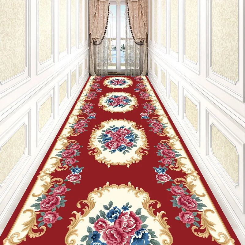 Luxury Chinese Classical Corridor Rug – Crystal Velvet Washable Carpet for Villa, Hotel & Hallway