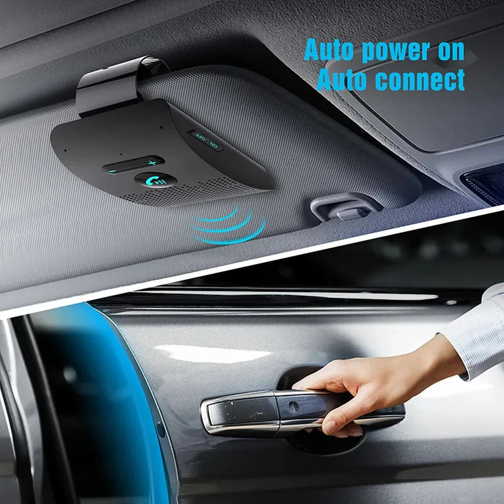 5.0 Bluetooth Handsfree Car Kit – HiFi 2W Wireless Speaker, Noise Cancelling MP3 Audio Receiver with Sun Visor Clip for Calls & Music