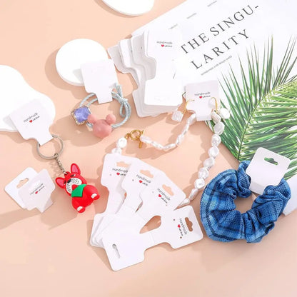 50PCS Blank Jewelry Display Cards — Foldable Adhesive Price Tag Holders for Necklaces & Bracelets, Small Business Packaging Supplies