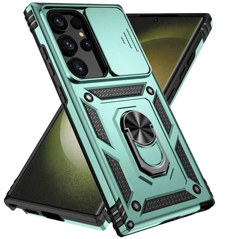 Rotating Camera Lens Armor Case - Military Grade Protective Cover for Samsung Galaxy S20-S25 Series & Note Models