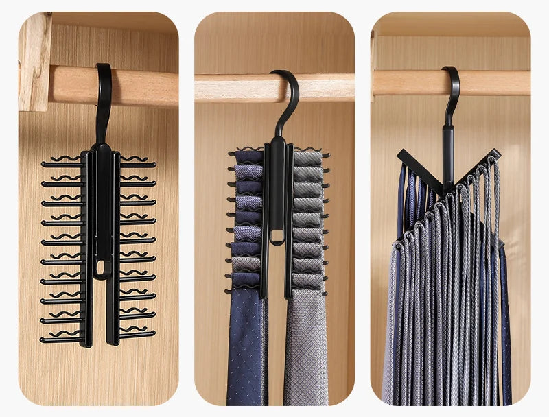 360° Rotating Multi-Functional Plastic Hanger — Adjustable Home Rack for Belts, Scarves & 20 Ties