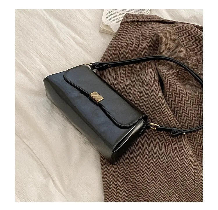 Retro Underarm Bag for Women – New Autumn Winter Fashion, Solid Color PU Leather Handbag, Casual Commuter Single Shoulder Bag
