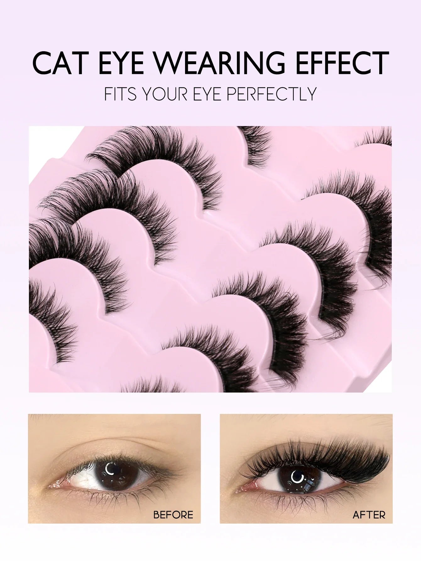 GROINNEYA Cat Eye False Eyelashes – Natural Long Clear Band Winged End Faux Mink Lashes for Eye-Enhancing Makeup