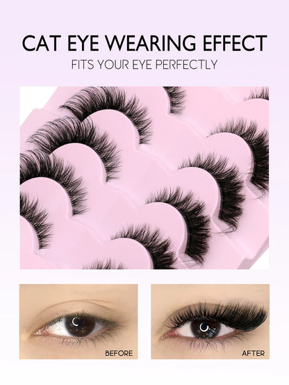 GROINNEYA Cat Eye False Eyelashes – Natural Long Clear Band Winged End Faux Mink Lashes for Eye-Enhancing Makeup