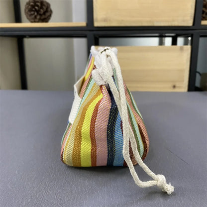 2024 Cotton Stripe Canvas Zip Pouch – Fashionable Handheld Cosmetic Cloth Bag