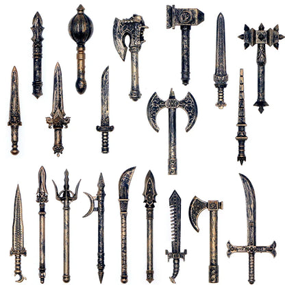Medieval Figure Weapons Building Blocks Kit – King Sword, Lion Shield, Trident & Double-Edged Axe Battle Toy