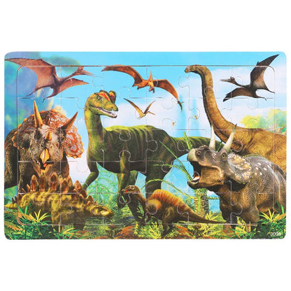 30PCS Wooden Jigsaw Puzzle – Cartoon Animal & Vehicle Educational Toys for Kids