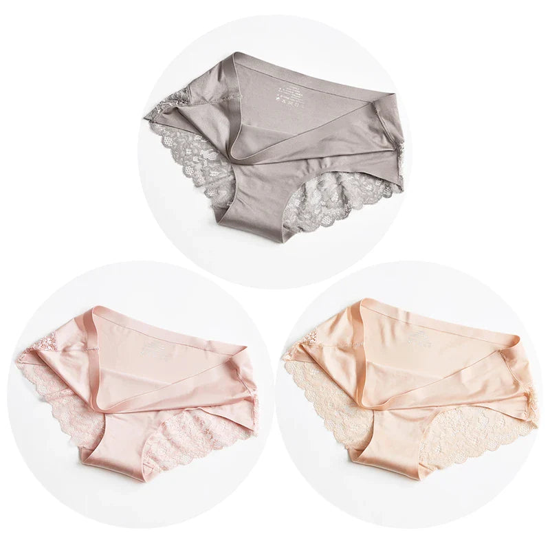 TrowBridge 3PCS Women’s Lace Panties Set — Sexy Silk Satin Underwear, Soft Cozy Big-Size Lingerie Briefs