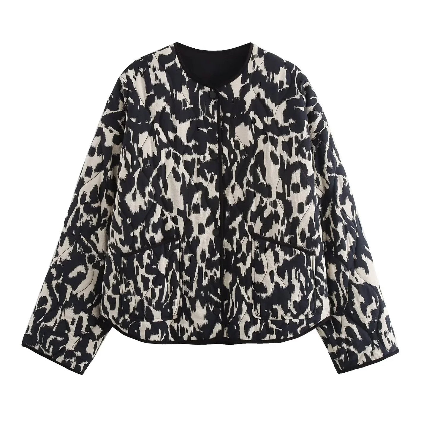 2024 Autumn Women's Snake Skin Printed Jacket – European & American Style, Fashion Button Long Sleeve Coat