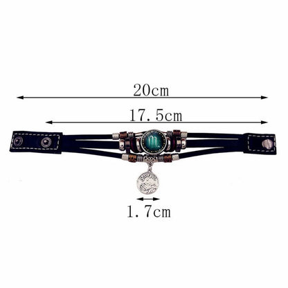 Starry Sky Zodiac Luminous Leather Bracelet - Multi-Layered Beaded Snap Closure for Men & Women, Friendship Bracelet