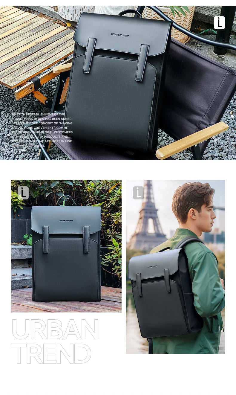Mark Ryden Classic Business Black Leather Backpack – 15.6" Laptop, Waterproof, School & Work Bag for Men