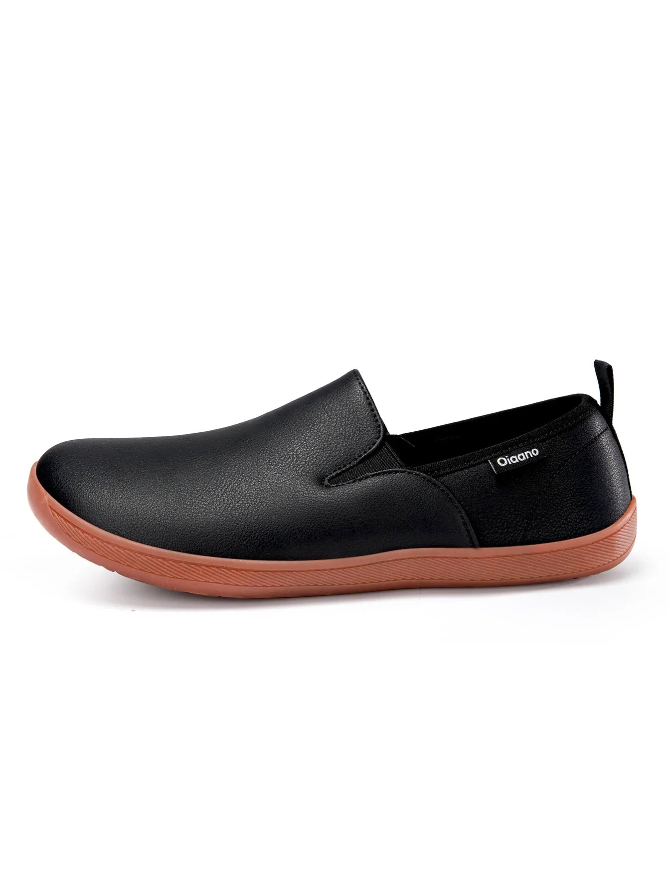 Oiaano Men's Wide Toe Minimalist Leather Slip-On Loafers – Comfortable Casual Driving Office Shoes Black
