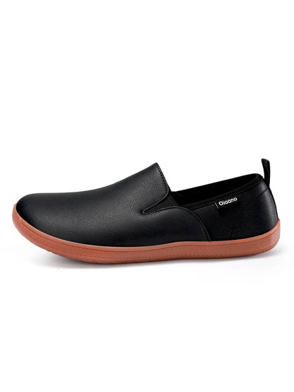 Oiaano Men's Wide Toe Minimalist Leather Slip-On Loafers – Comfortable Casual Driving Office Shoes Black
