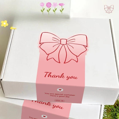 50pcs Pink Bowknot Thank You Stickers - Cute Rose Gift Box Sealing Labels for Decorative Packaging & Presents