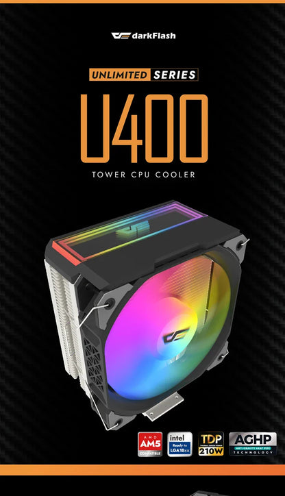 Darkflash U400 ARGB CPU Cooler — 4 Heat Pipe 120mm PWM Air Cooler for Intel LGA 115X/1200/1700 & AMD AM4/AM5