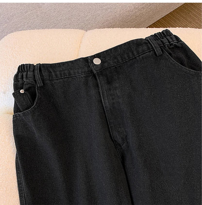 Plus Size Women’s Casual Jeans – Classic Black & Blue Washed Denim for Spring & Autumn, Comfortable & Versatile