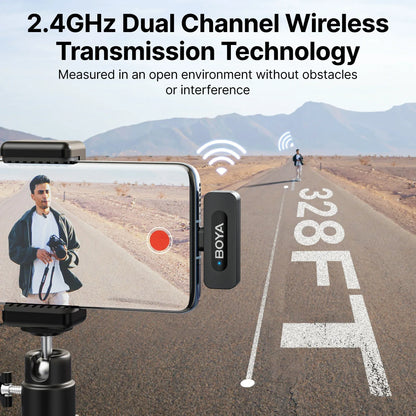BOYA BY-V3 Wireless Lavalier Lapel Microphone – Noise-Cancelling Rechargeable Mic for iPhone, Android, Camera & Vlogging