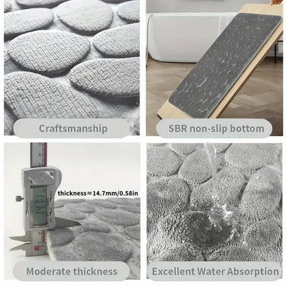 2PC Embossed Stone Pattern Toilet & Door Mats – Water-Absorbing, Non-Slip, Washable Home Decor Carpets