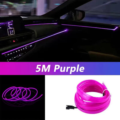 5M Car Interior LED Strip Light - USB Flexible Neon Ambient Lighting for Auto DIY Decoration
