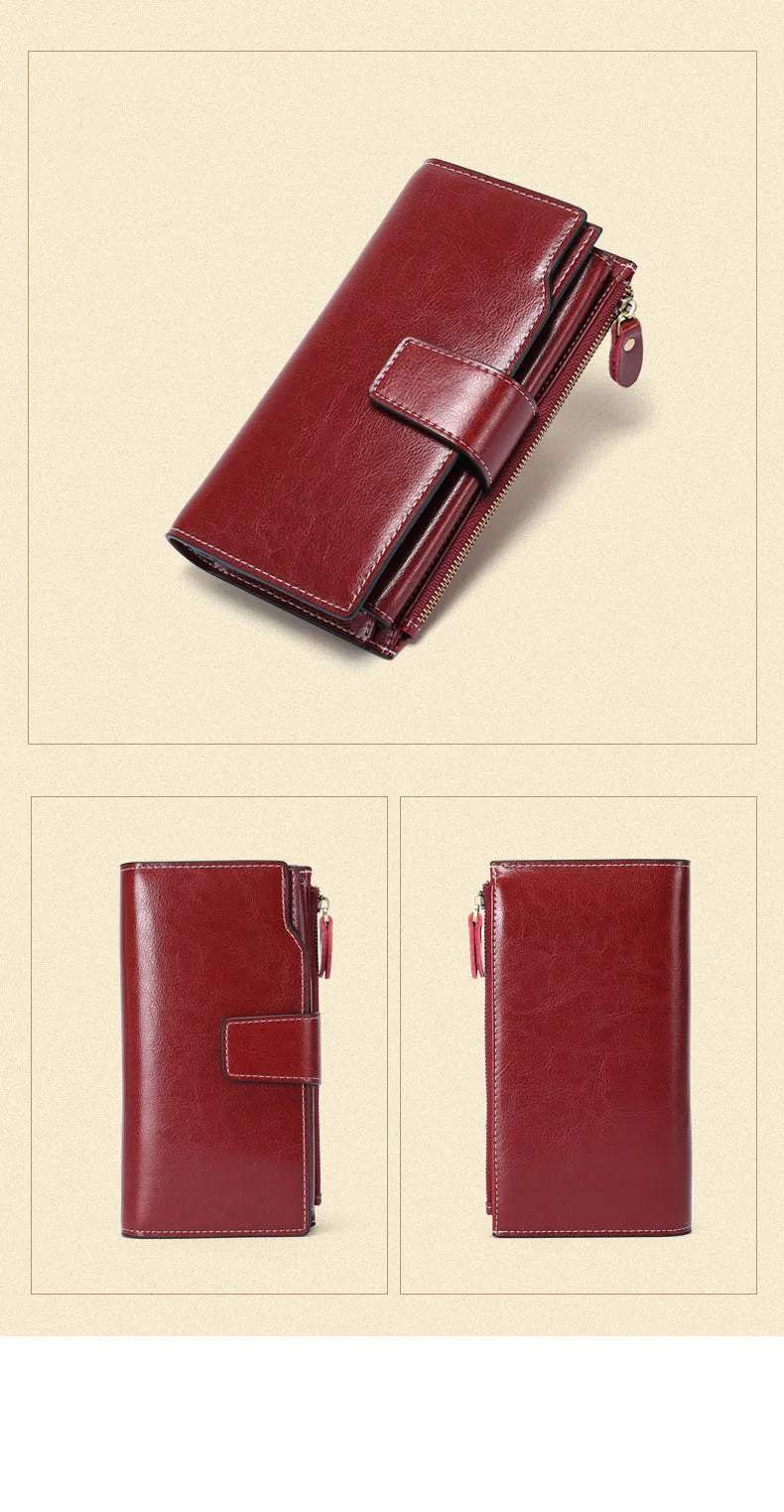 2024 New RFID Long Women’s Wallet — Genuine Leather Clutch with Zipper Coin Pocket, Card Holder & Printed Design