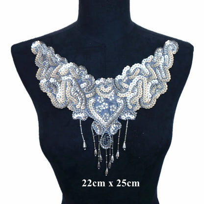 Silver Baroque Sequin Flower Applique – Embroidered Iron-On Patch for Wedding & DIY Crafts