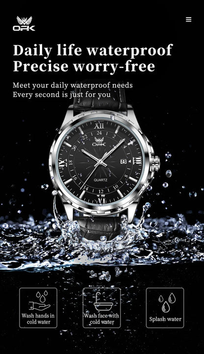 OPK Men's Quartz Watch — Steel Belt Dual Calendar Wristwatch Model 6003