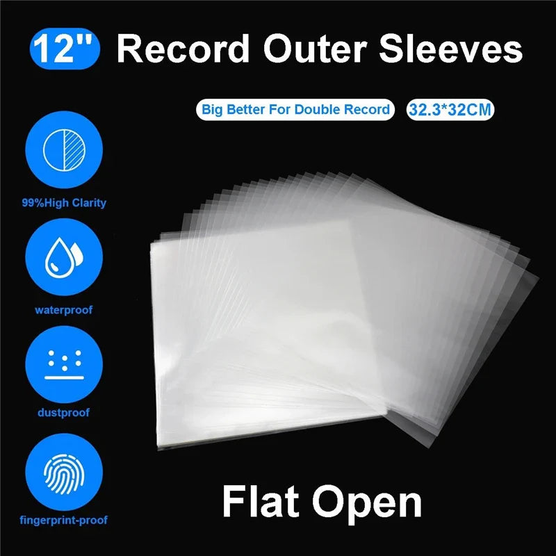50PCS OPP Gel Vinyl Record Protective Sleeves – Self-Adhesive LP Storage Bags for Turntable, 32.3cm x 32cm