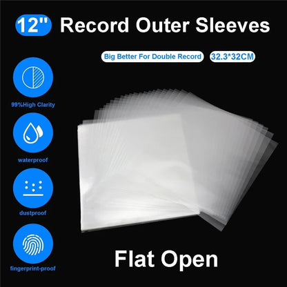 50PCS OPP Gel Recording Protective Sleeves – Self-Adhesive Vinyl Record Bags for Turntable, 32.3cm x 32cm