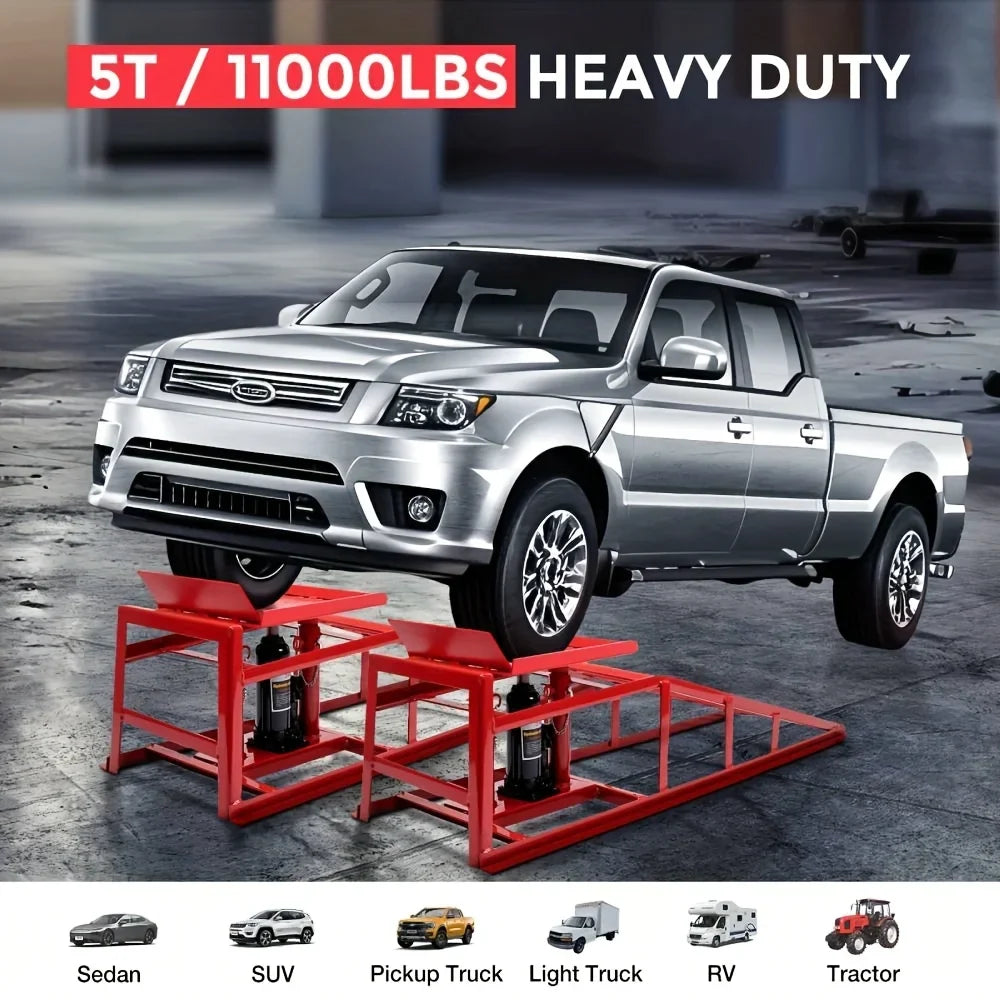 2PCS Heavy Duty Hydraulic Car Ramps - 11000LBS Floor Jack Lift Ramps for Oil Changes, Trucks & Garage Auto Repair