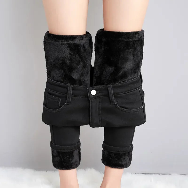 Women’s Thermal Fleece Jeans – Winter Warm Thickened Skinny Velvet Pants