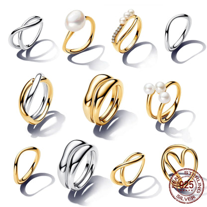 2024 New Release Women's 925 Silver Pearl Open Rings - Heart-Shaped, Irregular Wedding Ring - Fine Jewelry Gift