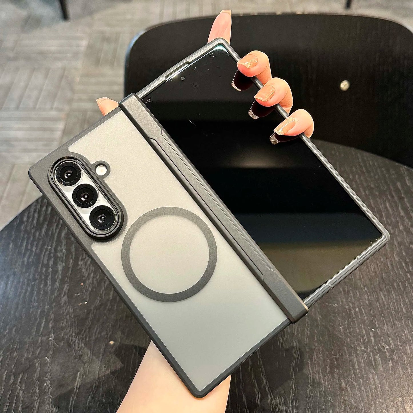 MagSafe-Compatible Case for Samsung Galaxy Z Fold 7 – Translucent Hinge, Shockproof Folding Cover with Magnetic Wireless Charging