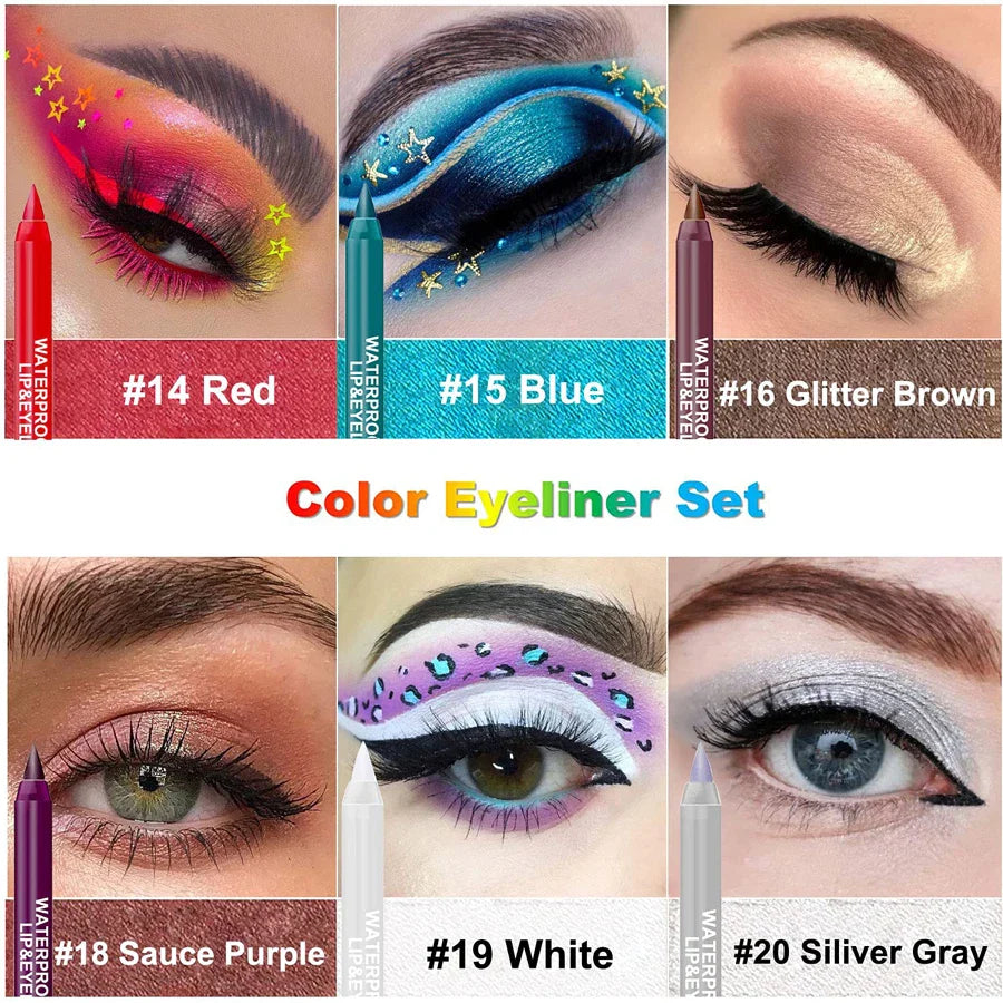 14 Color Metallic Eyeliner Pen – High Pigmented, Pearly Shimmer, Smokey & Punk Style, Long-Lasting & Waterproof